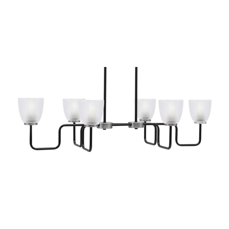 Luminaire pour îlot 6 lumières Amarmula, noir mat et graphite, verre strié transparent de 5 po, Noir / nickel