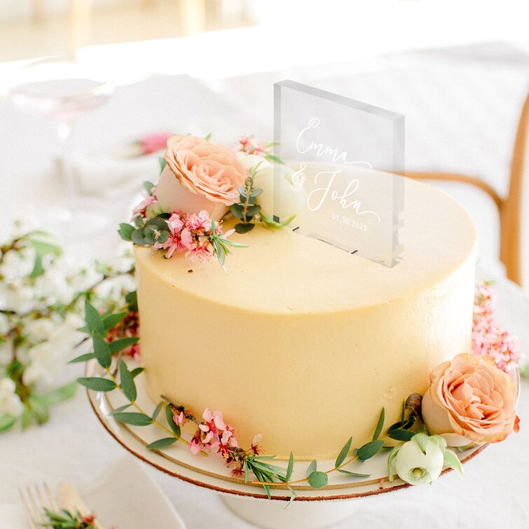 Simple Script with Date Custom Wedding Cake Topper