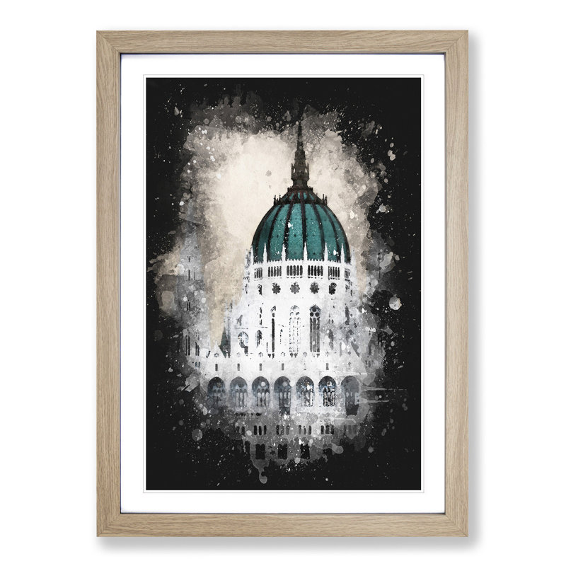Parliament Building in Budapest - Picture Frame Graphic Art Print, 63cm H x 45cm W x 2cm D, Oak Framed