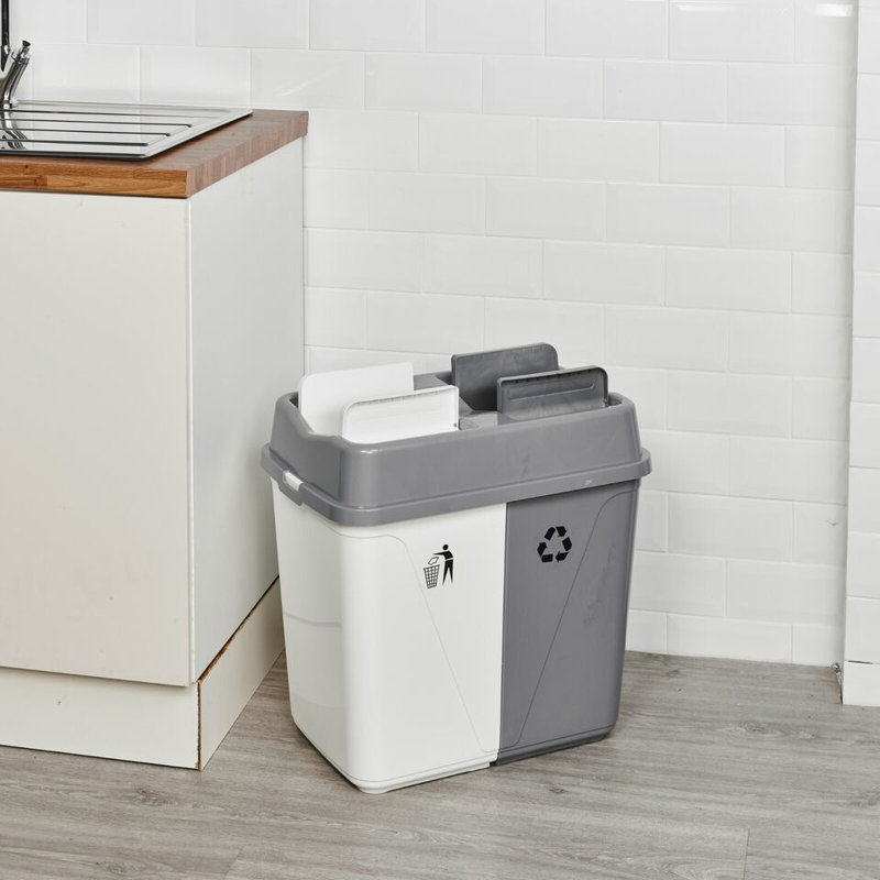 Kitchen Rubbish Bin, 40L, White/Grey