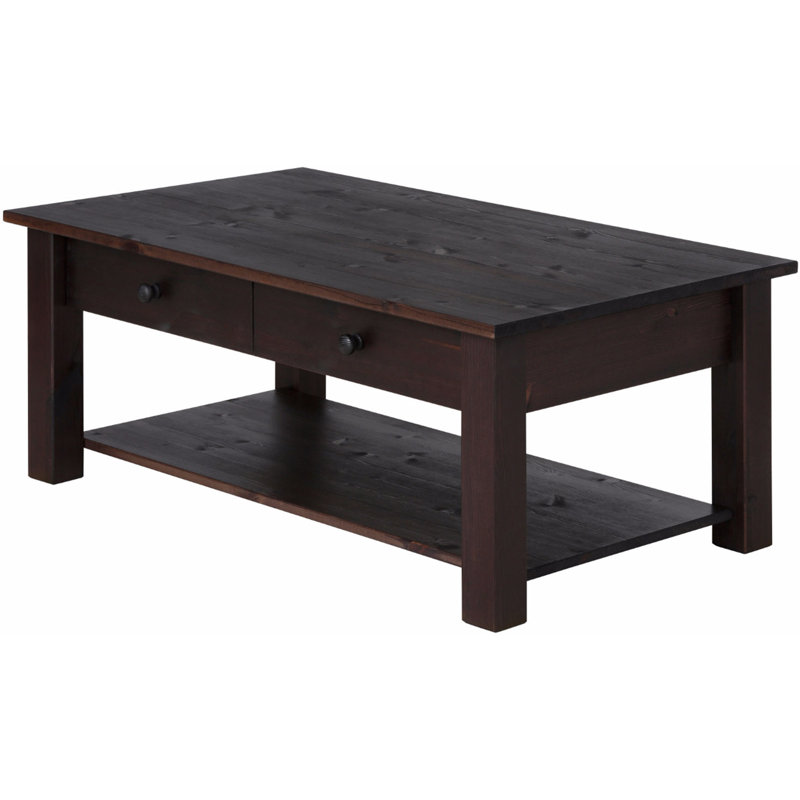 Alaine Solid Wood Four Leg Coffee Table with Storage, Brown