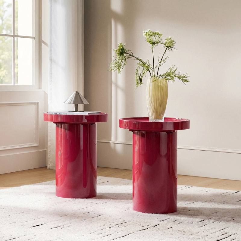 Issa Issa Musae Modern Round Fully Assembled End Table With Enamel Finish, Red