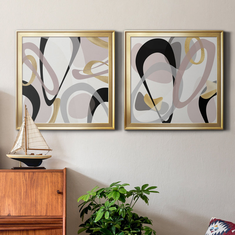 «Rumble Golden I», ensemble de 2 impressions sur toile encadrées, H 26,5 po x l 53 po x P 1,5 po, Or