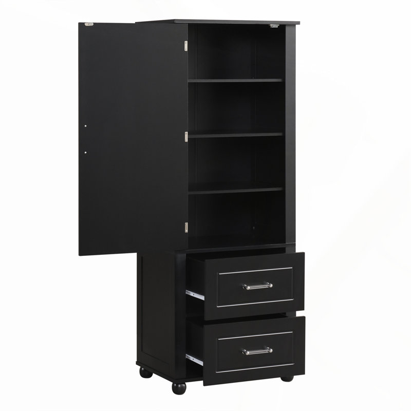 Grande armoire de rangement pour salle de bain, armoire de rangement autoportante avec deux tiroirs et tablette réglable