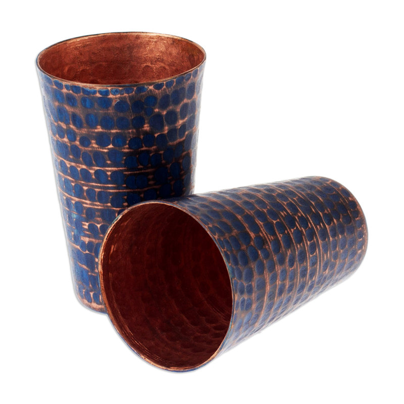 Novica Handmade Cheers In Blue Recycled Copper Tequila Cups (Pair), Blue