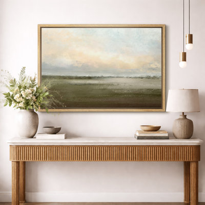 Muted Green Sunrise French Country Landscape Rustic Neutral Large Framed Canvas Print Wall Art Work