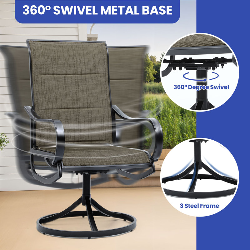 Ensemble de 2 chaises de patio pivotantes en acier pour l'extérieur