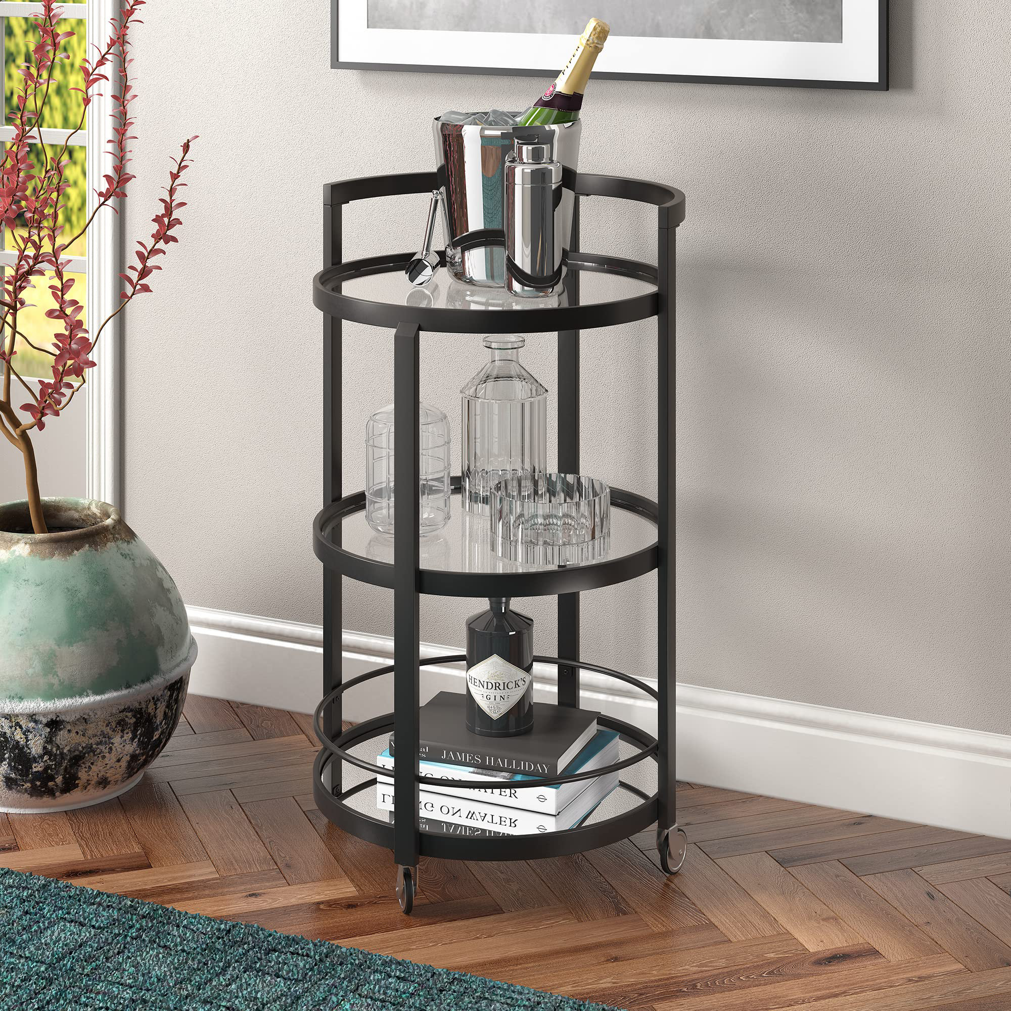 Hause Metal Bar Cart, Blackened Bronze