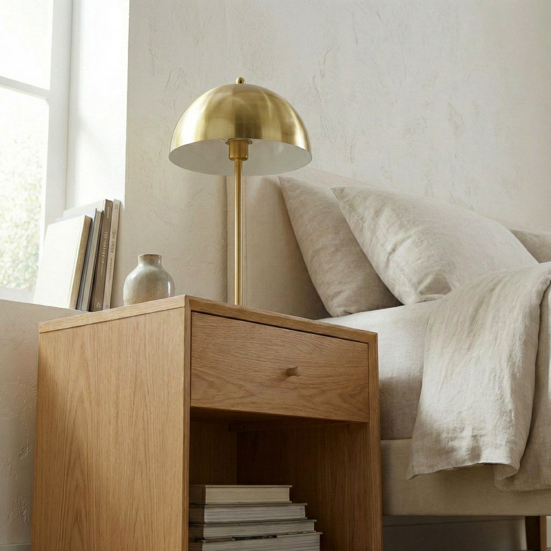 Lampe de table moderne en dôme en métal doré, lampe de bureau minimaliste en laiton avec base ronde, petite lampe de table champignon pour décoration de table d'appoint de salon de chambre à coucher