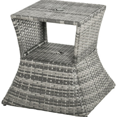 Side Table With Umbrella Hole From - 2 Tier Outdoor Storage For Gardens, Patios, Backyards Metal, , Grey By Patio, Garden, Backyard Strong Metal Frame, , Mixed