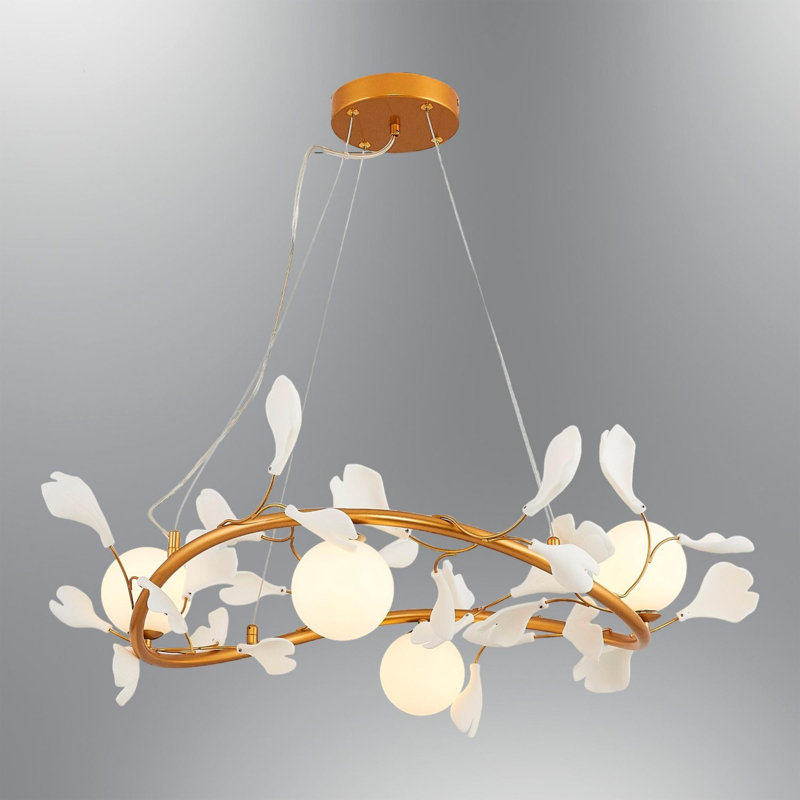 Cassen Elegant Yellow Chandelier, 23.6 in Diameter x 47.2 in Height | Metal Body with Opal Glass Cap, 4 x 5W G9 Socket (Bulb Not Included) | Assembled, IP 20 Rated | Perfect for Dining Room, Living Room, or Entryway Decor