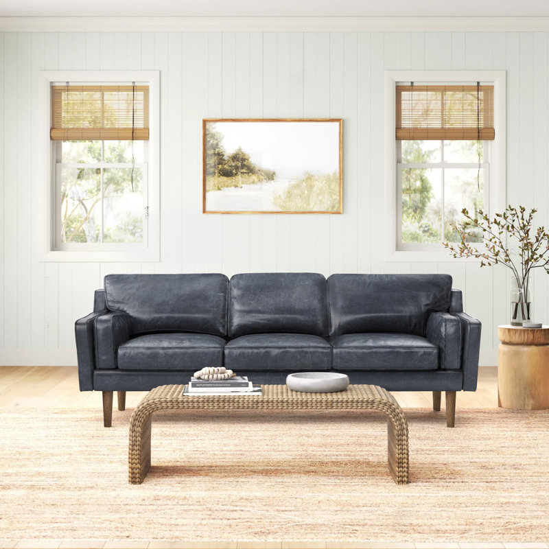 Hewett 86'' Leather Sofa, Oxford Blue Genuine Leather