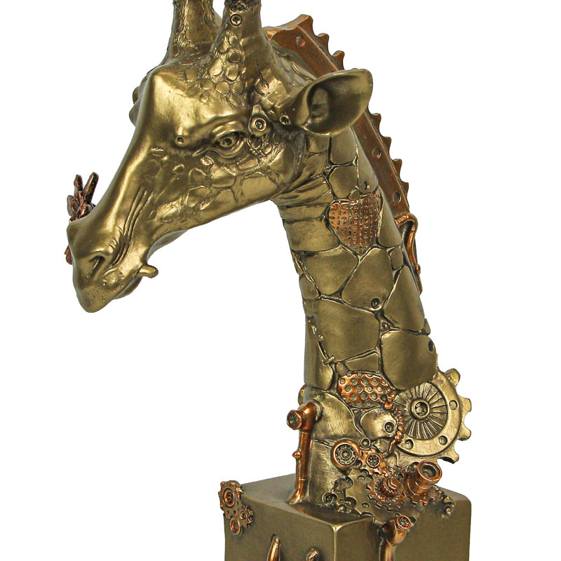 Malaia Resin Bronze Finish Steampunk Giraffe Tabletop Sculpture with Hand-Painted Copper, Brass and Gold Accents — 5.5 X 6 X 11.75 Inches