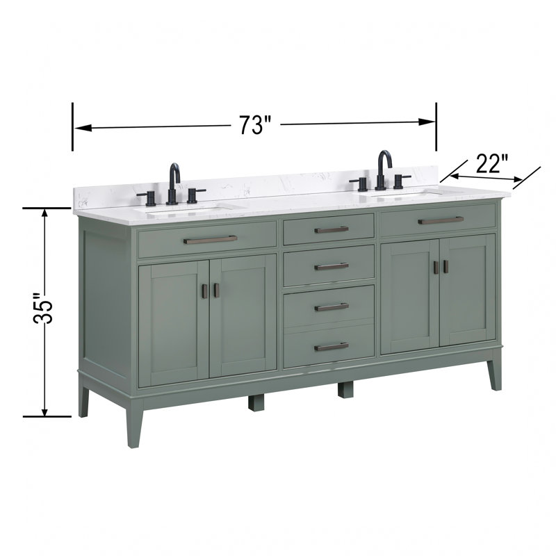 Madison 72" Double Bathroom Vanity Set, Smoke Green, 72", Cala White