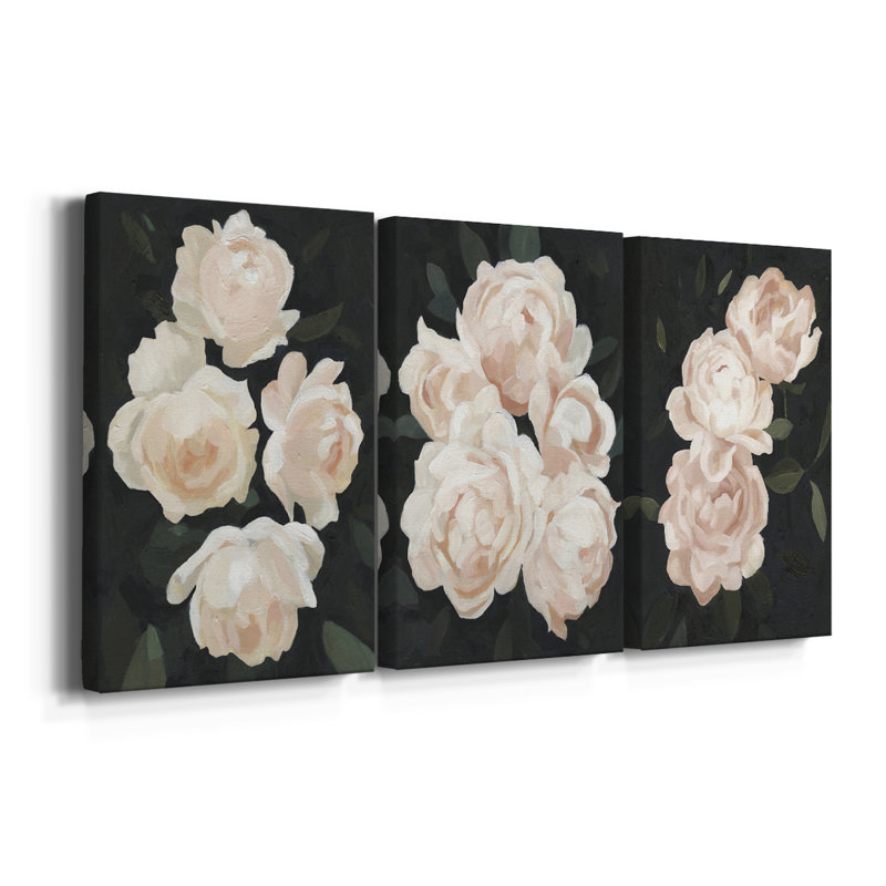 Nighttime Flora I - Toile tendue avec châssis sur mesure - 3 pièces, H 36 po x l 72 po