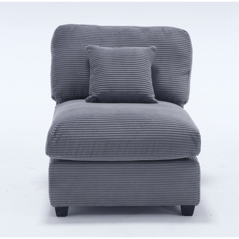 Zayva Corduroy Fabric Middle Module Seat For Modular Sofa Sectional Couch Accent Armless Chair, Dark Gray Corduroy 