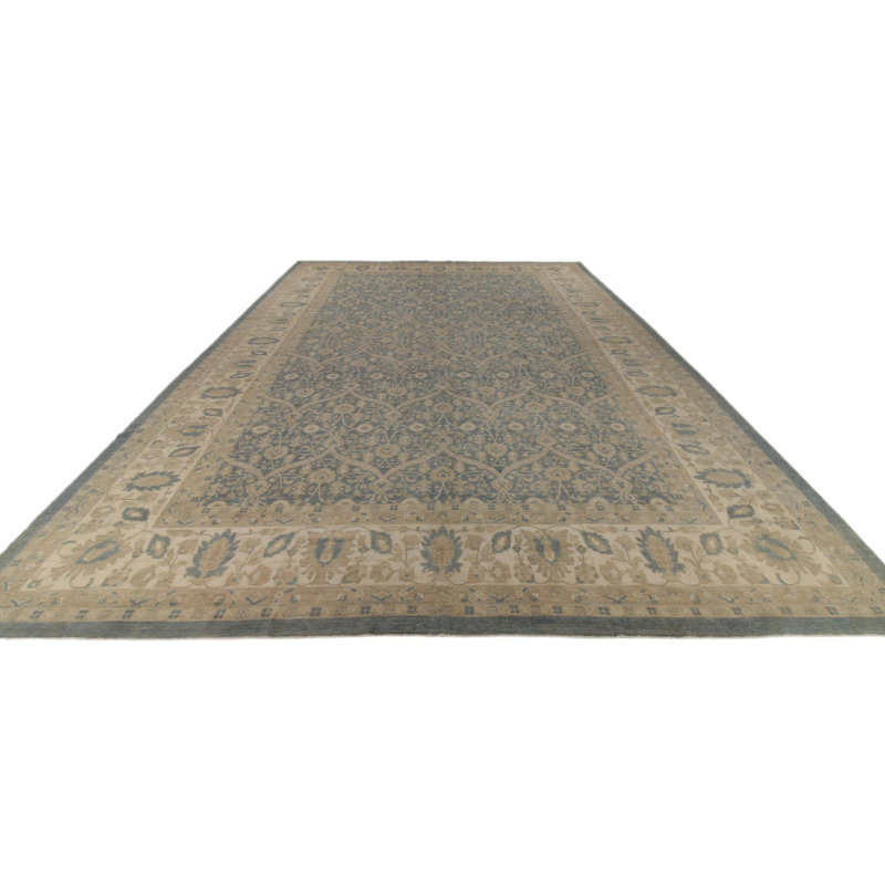 Tapis turc Oushak bleu et beige 12 x 18