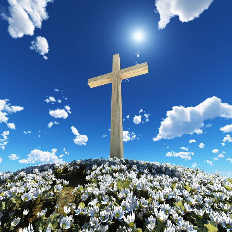 Cross Surrounded By Flowers by Mike_Kiev - Wrapped Canvas Print, 122cm H x 122cm W x 3.8cm D