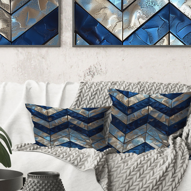 Coussin décoratif bleu à motif de chevrons bleu IV, H 16 po x l 16 po
