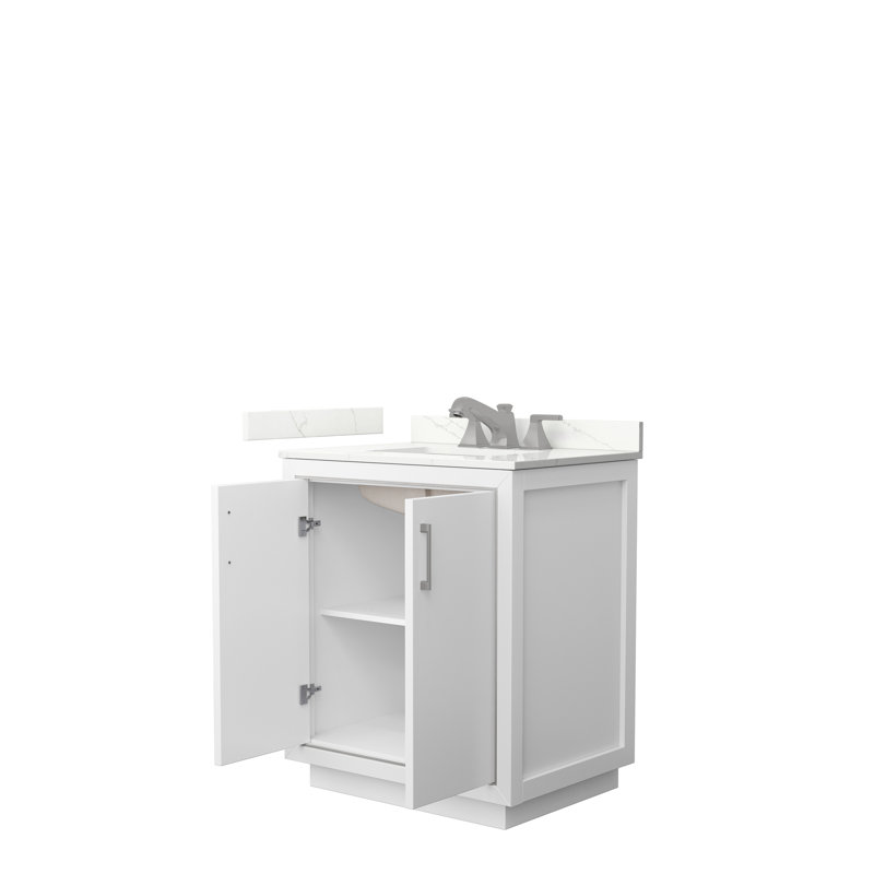 30'' W Single Vanity, Giotto Quartz, White, Brushed Nickel