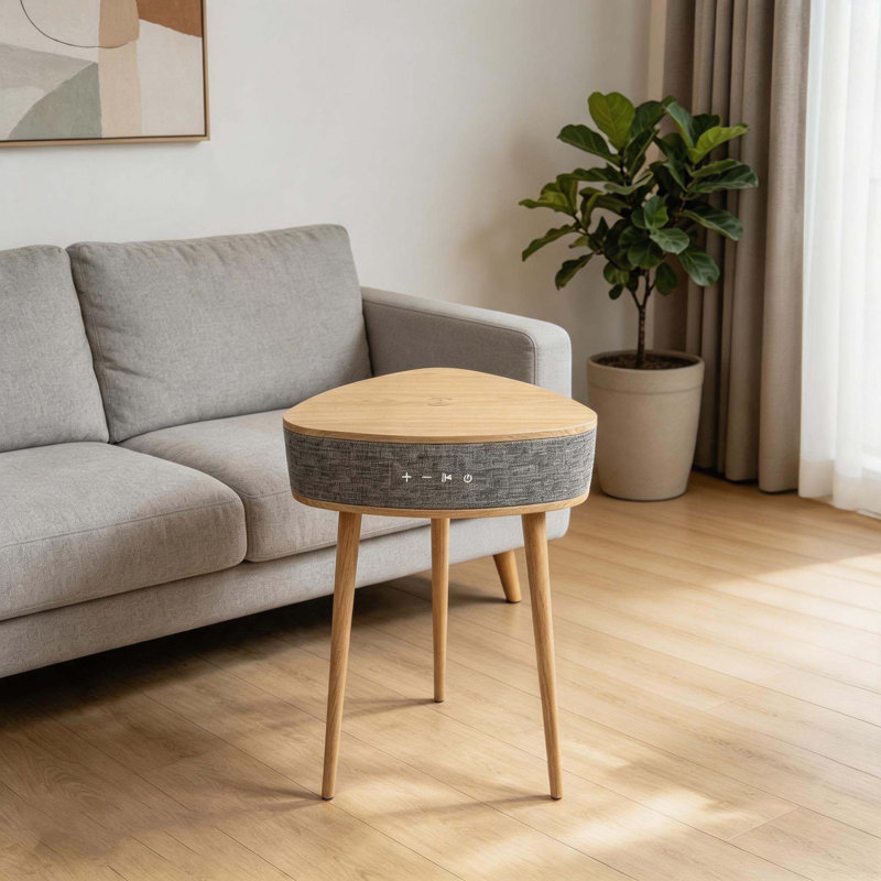 Ensemble de 2 tables d'appoint style Mid-Century moderne en bois, table de chevet intelligente avec charge sans fil, Bluet dents