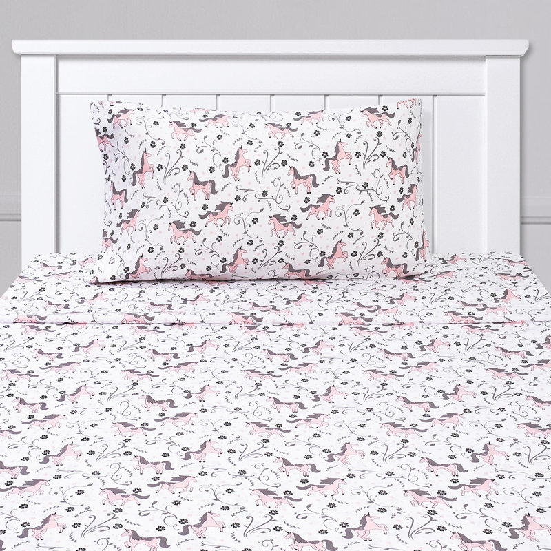 Twin Pink Unicorn Print Microfiber Sheet Set