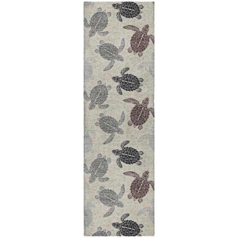 Premium Machine Washable Dream Shag ADS192 Turtles Rug, Sand, 2'3" x 7'6" Runner
