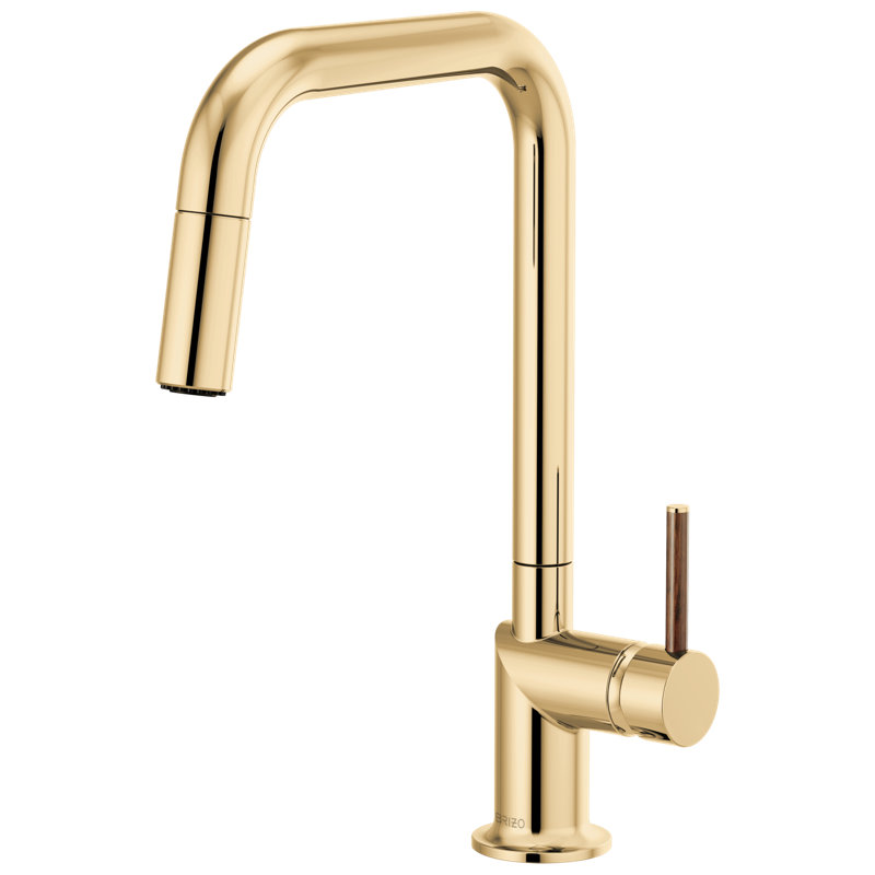 Odin® Pull-Down Faucet with Square Spout, Polished Gold, Wood Lever