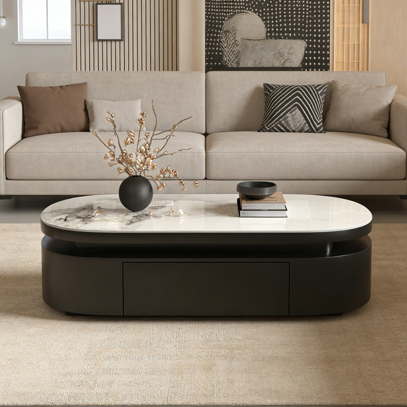 Table basse ovale avec tiroirs Modern Simplicity, H 15,74 po x L 47,24 po x l 23,62 po