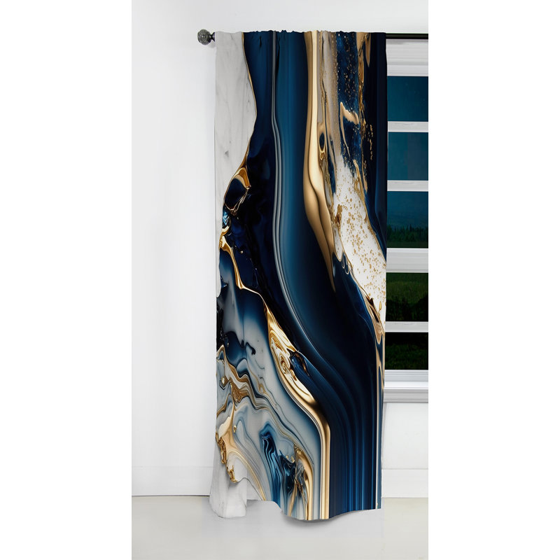 «Abstract Geode Waves Blue» - Rideau abstrait - Rideau abstrait occultant - 1 panneaux, 52" W x 108" L