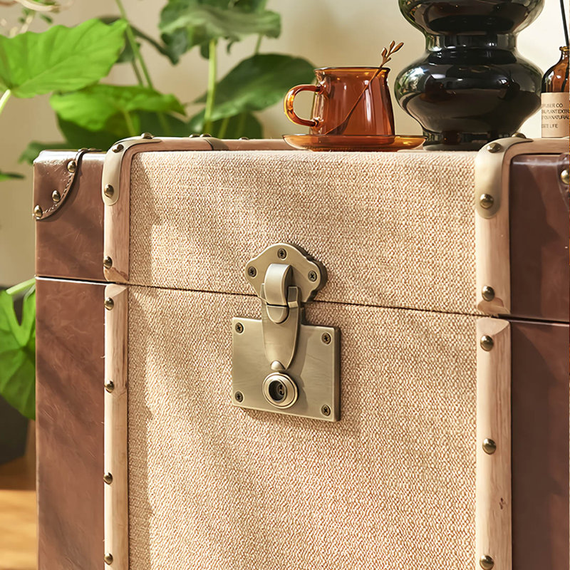 Artificial Leather Brown Small  Accent Trunk