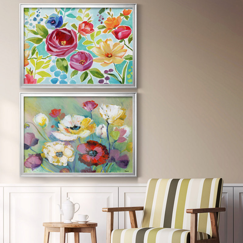 Toile encadrée de qualité supérieure Modern Garden IV - prête à être accrochée, H 18,5 po x l 49 po x P 1,5 po, Argent