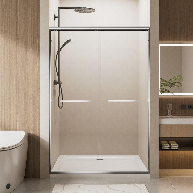 56"-60" W X 72" H Aluminum Frame Double Sliding Shower Door With 1/4" (6Mm) Nano-Coated Clear Tempered Glass And Dual Stainless Steel Handles