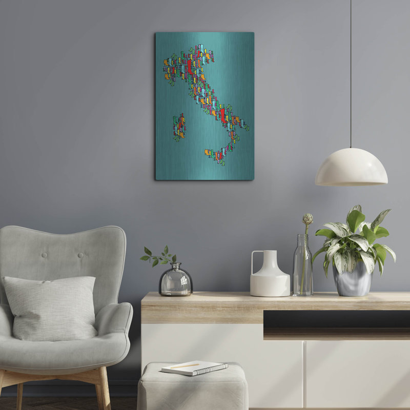 Art mural en métal Winston Porter «Italy Map 2» par Mark Ashkenazi, H 24 po x l 16 po