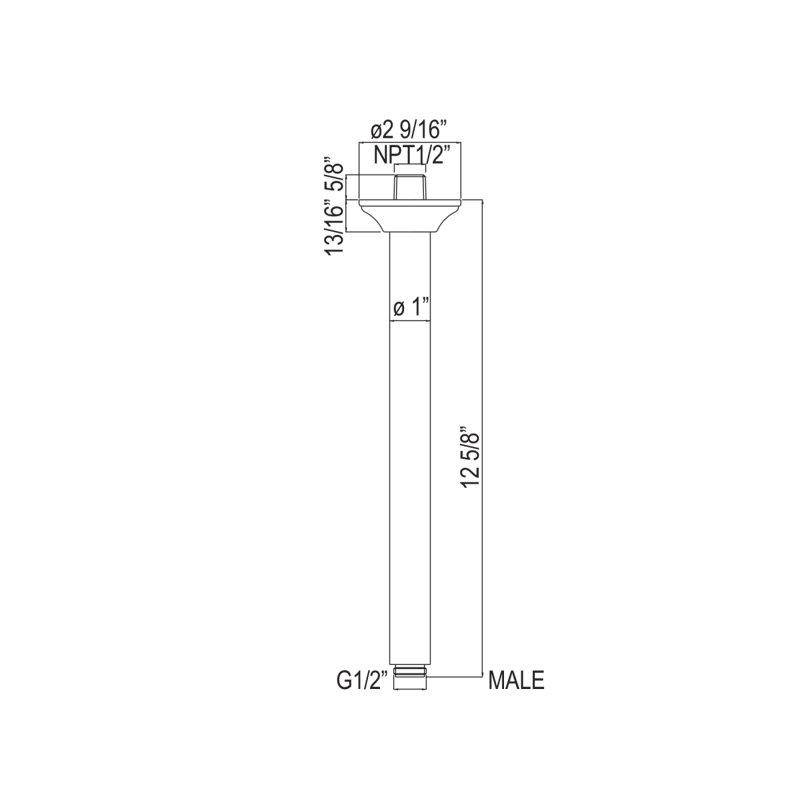 12 5/8" Ceiling Shower Arm, Polished Chrome