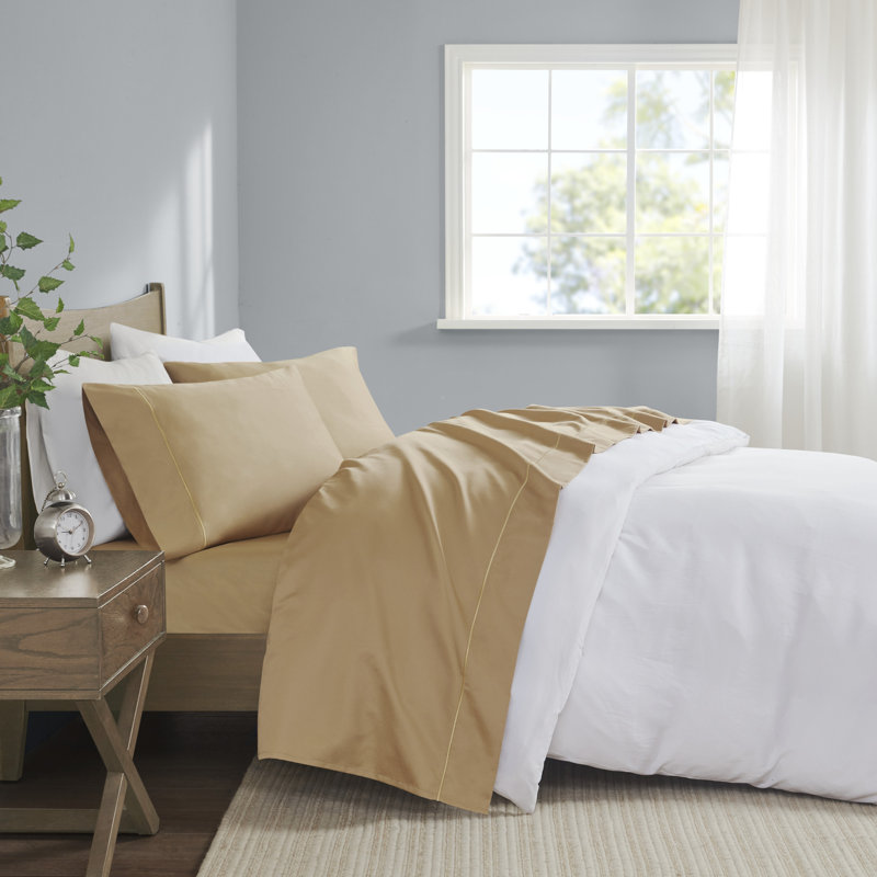 600 Thread Count Pima Cotton Sheet Set, Split King Sheet Set+2 Fitted Sheets+4 Pillowcases, Rose Gold