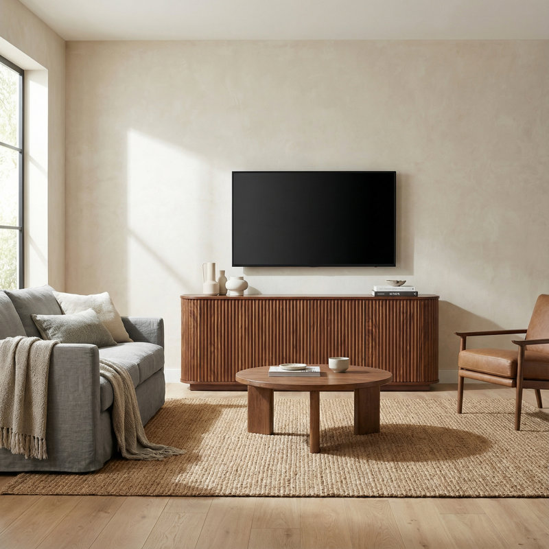 Ebern Designs 64" Vertical-Striped 4-Door Sideboard, Walnut