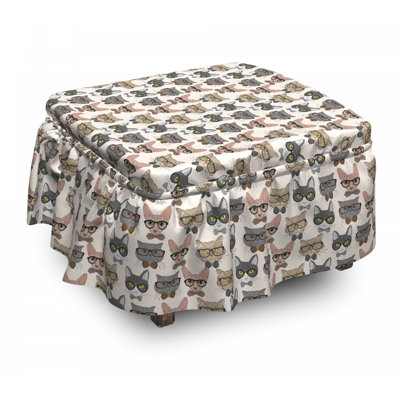 Ensemble de housse pour repose-pieds à coussins carrés 2 pièces chat hipster nerd