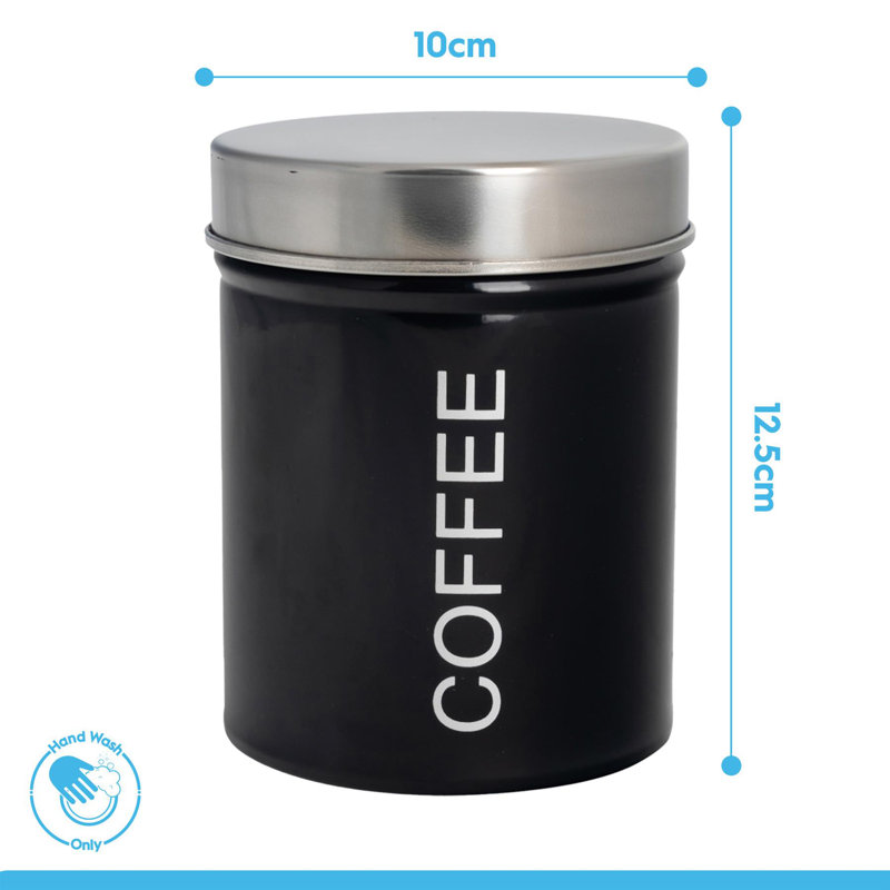 Harbour Housewares - Round Metal Kitchen Coffee Canister, Black, 12.7cm H x 9.5cm W x 9.5cm D