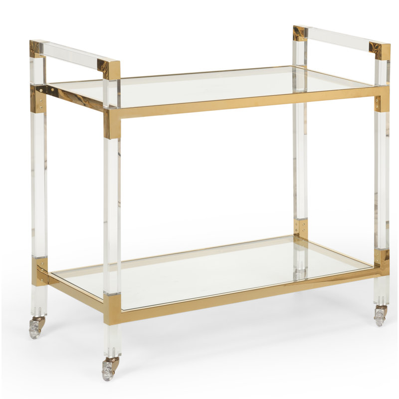 Acrylic Bar Cart, Clear/Polished Brass