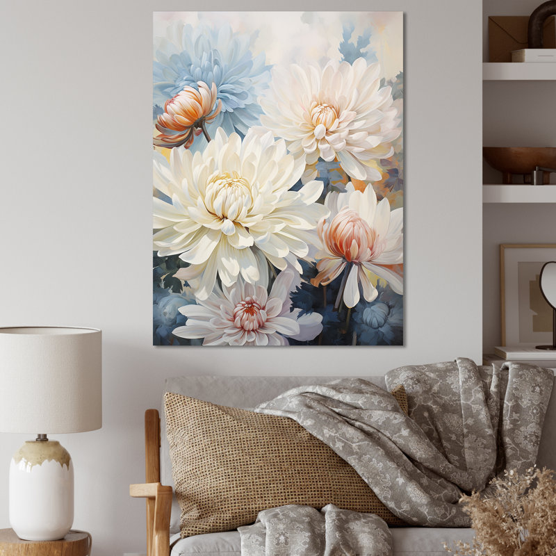 «White Mums In Blue Dream» sur toile, Toile tendue, H 44 po x l 34 po x P 1,5 po
