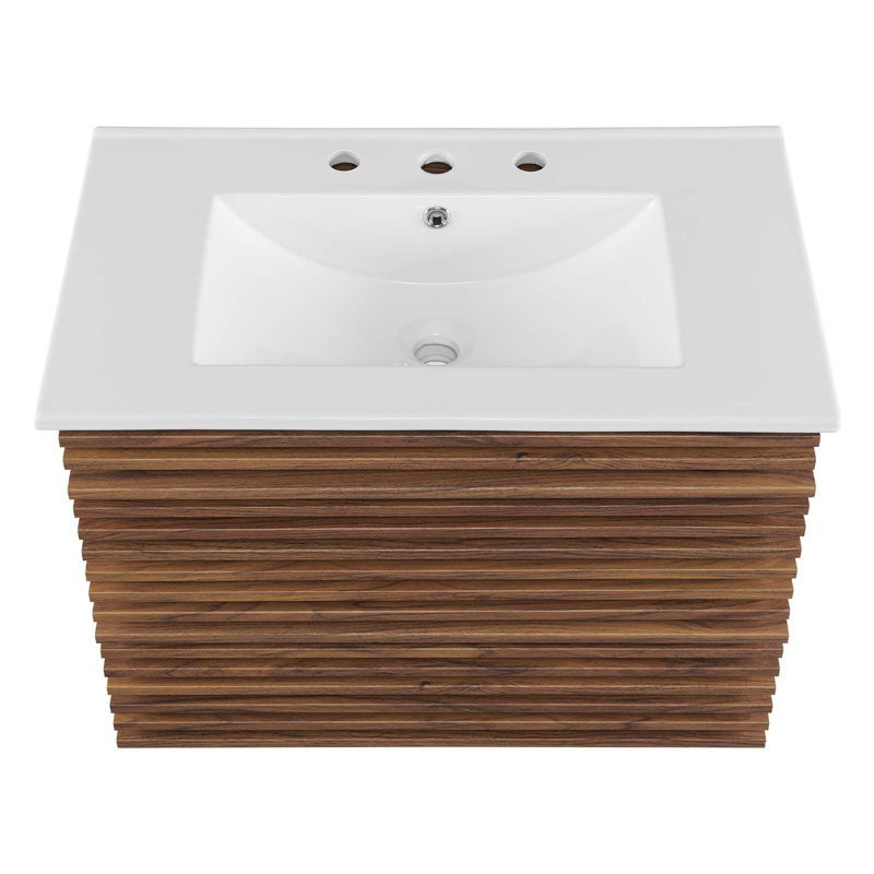 Crawley 30" Wall-Mount Bathroom Vanity, White, Walnut