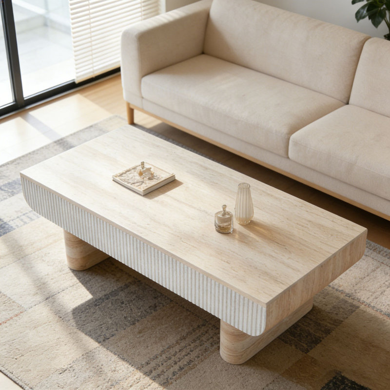 Table basse avec plateau en bois, Beige-brun
