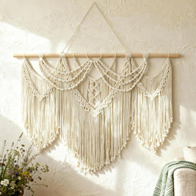 Décoration murale en macramé, grande décoration murale en macramé de 43 x 32 po, chic décoration de tapisserie tissée Boho, pampille