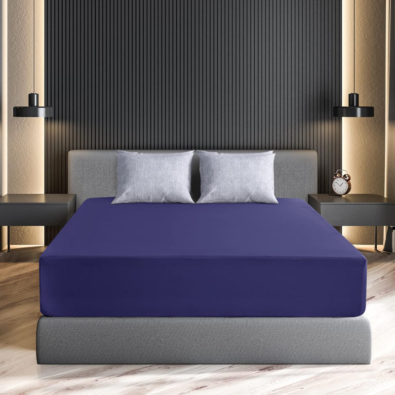 Lux Decor Soft Microfiber Bottom Sheets Upto 16 Inches Deep Pocket Fitted Sheet, King, Dark Navy