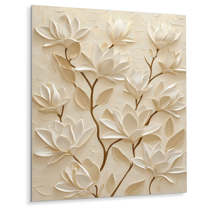 White Magnolia Tree Glow I - Magnolias Metal Wall Art, Traditional Metal Print, 20" H x 12" W x 0.84" D
