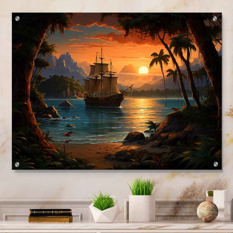 Bateau pirate, îles perdues - Art mural acrylique pirate, H 30 po x l 40 po