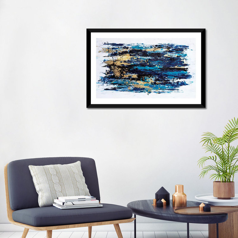 Blue Tide par Nikki Chauhan-impression d’art graphique, Papier encadré noir, H 24 po x l 32 po x p 1 po, Blanc
