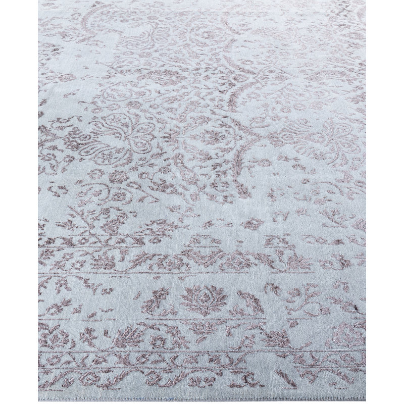 Tapis unique noué à la main gris Leonard de 9 pi 1 po x 12 pi 1 po Leonard