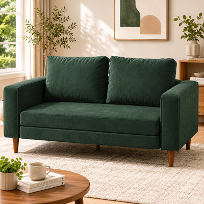 2 Seater Sofa 58.3",Dark Green With Dark Brown leg